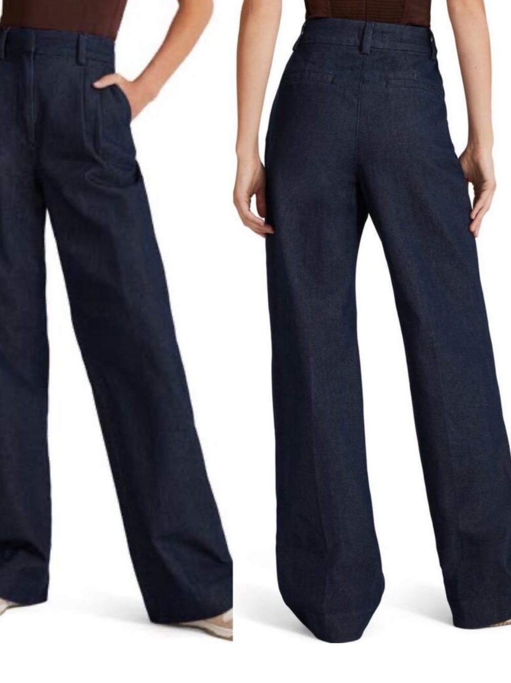 Zara Mid Waist Tapered Trouser Jeans Tailored Wide Leg Denim
